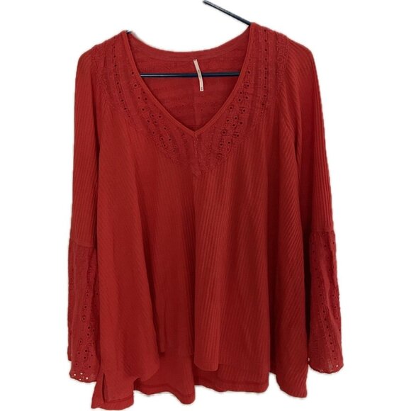 Free People Parisian nights boho blouse Orange Tunic M - Picture 4 of 9